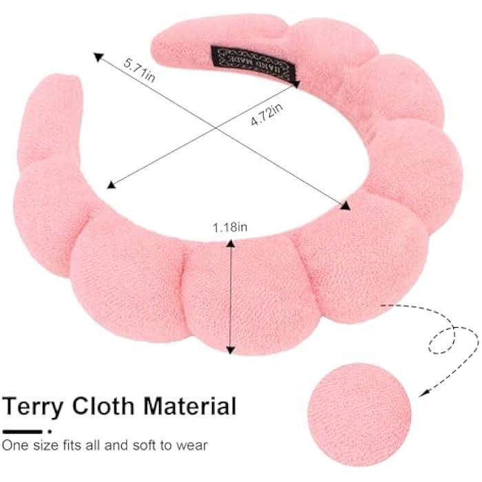 ACO-UINT 3 Pack Spa Headbands for Washing Face, Skincare Headbands Makeup Headband Sponge Face Wash Headbands, Terry Cloth Headbands Puffy Hair Band for Washing Face - Image 2
